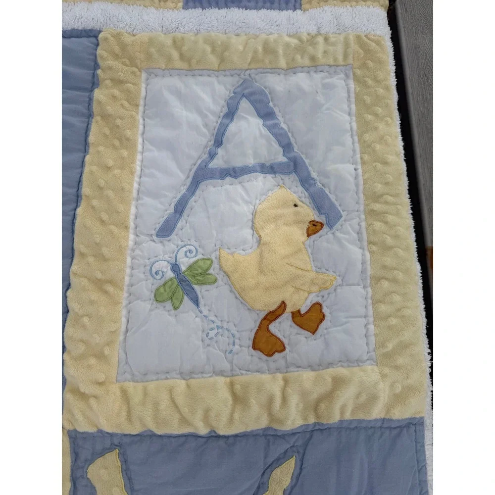Handmade Baby Quilt Blue Yellow Minky Dot Duck Frog Alphabet Nursery Blanket